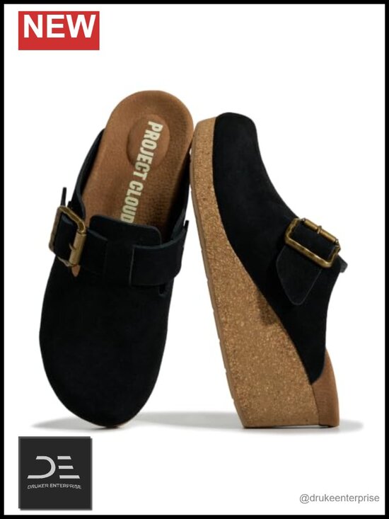 Shoes - Genuine Suede Platform Clogs Women Mules Non Slip Comfort